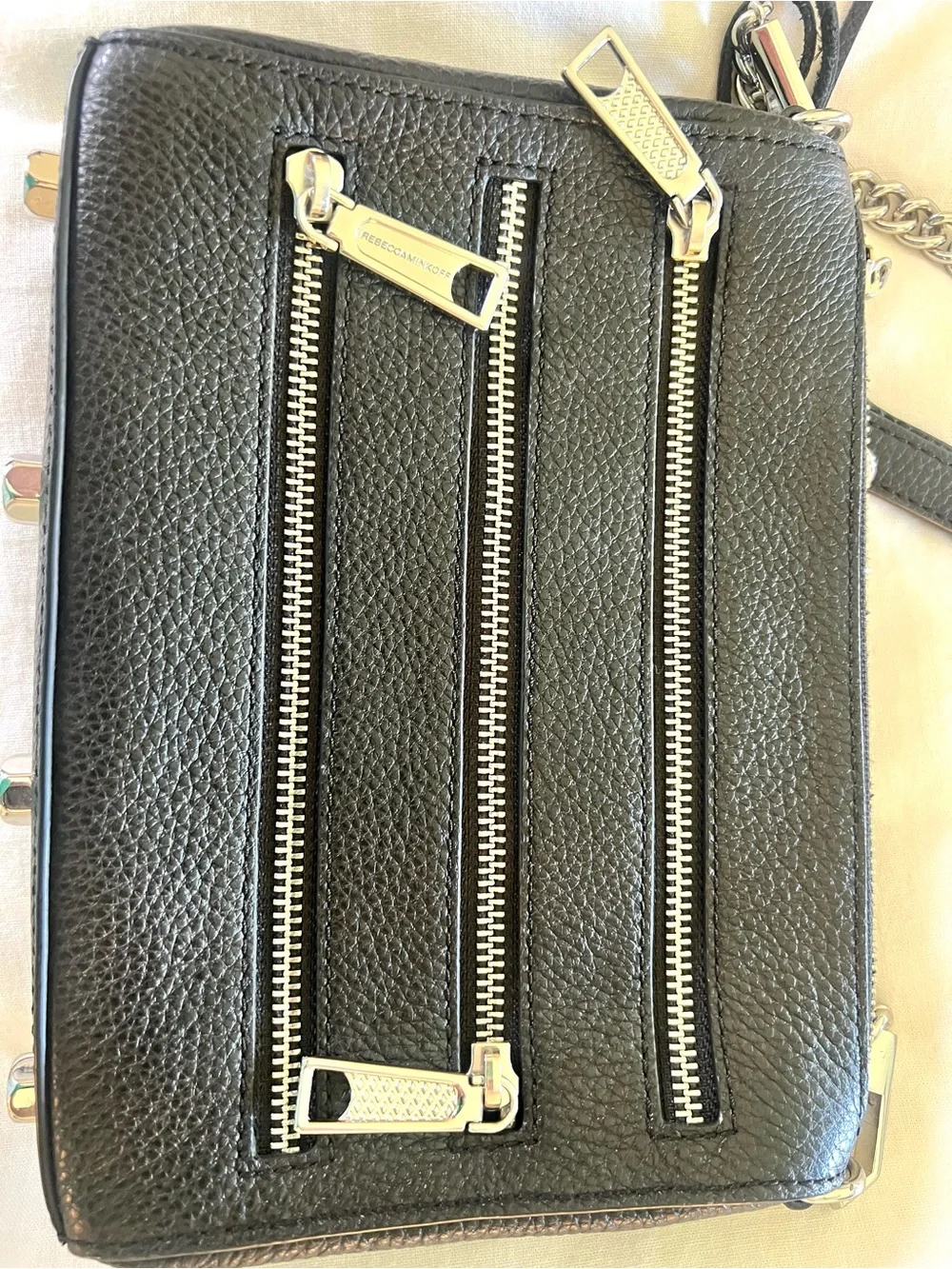 Rebecca Minkoff Black Leather Crossbody with Silver Zippers